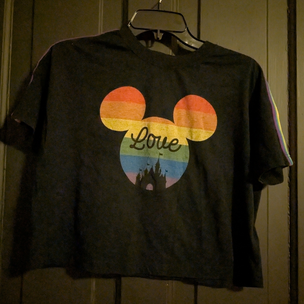 Disney Black Tee with Rainbow Mickey and Love